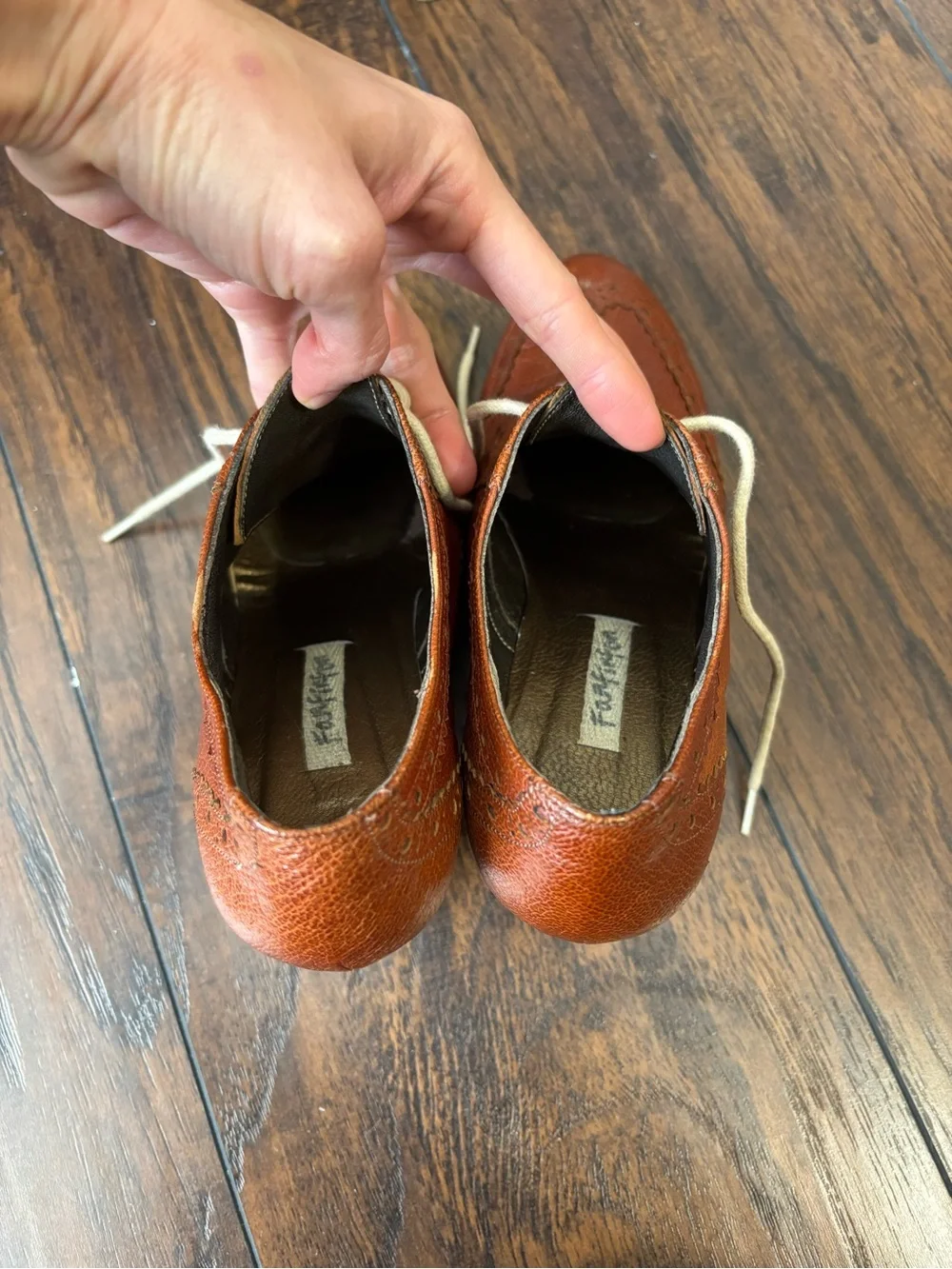 Congac Leather Lace-Up Oxford Wedges